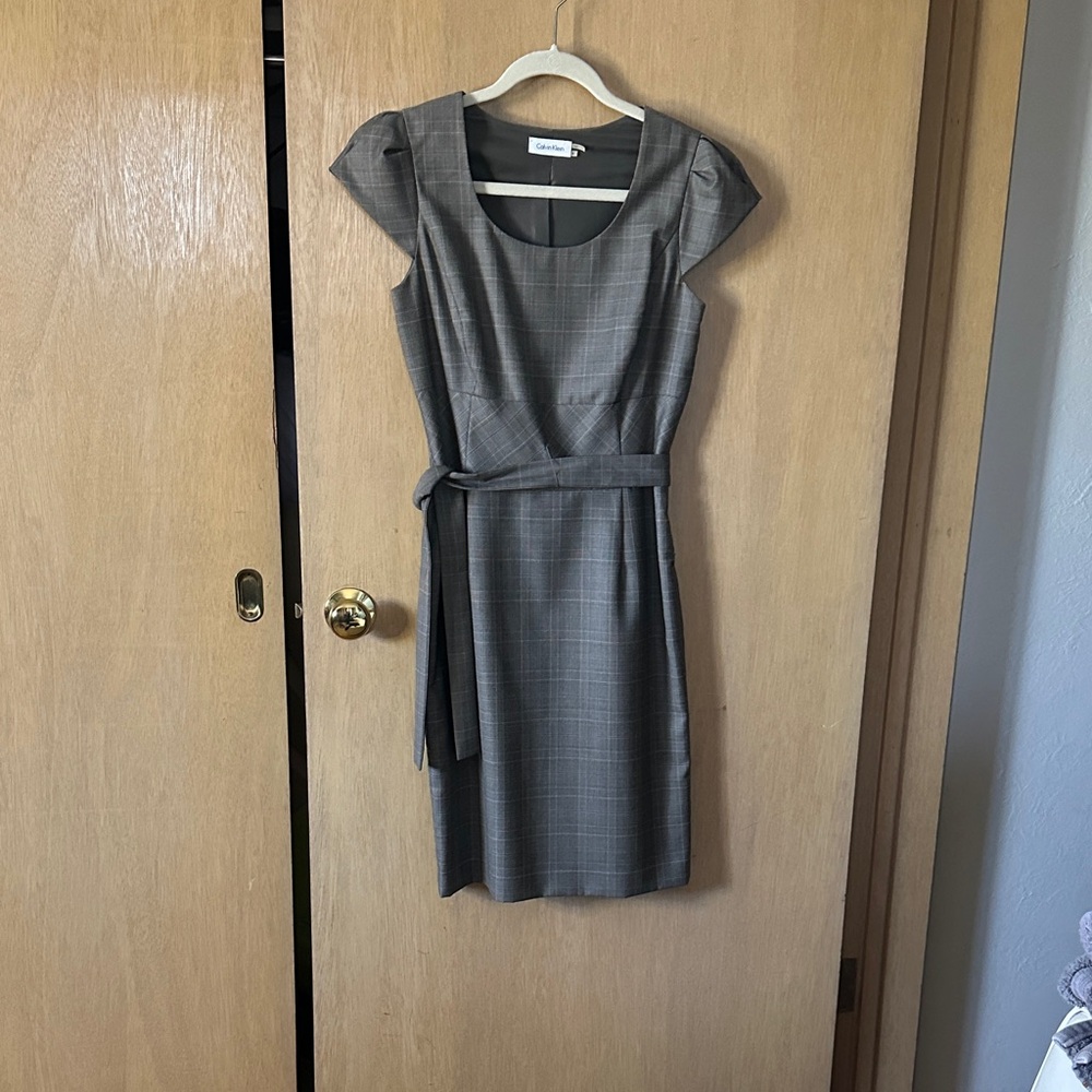 Calvin Klein Charcoal Plaid Midi Dress